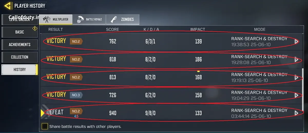بررسی تاریخچه بازی (Match History) کالاف
